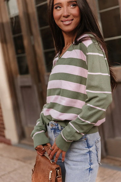 Ampersand Ave. Sage/Pink Stripe Sweater