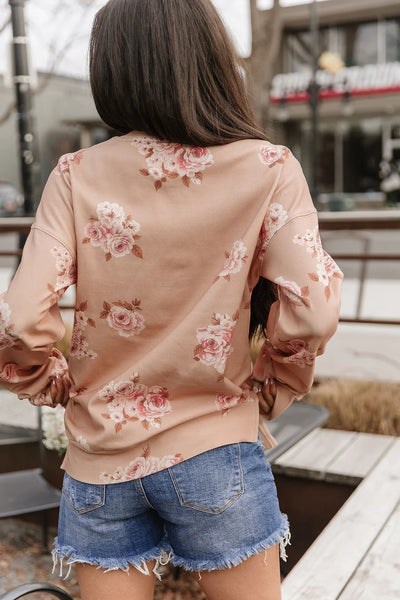 Ampersand Ave. Peachy Floral Side Slit Pullover