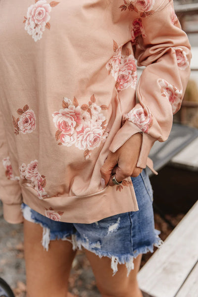 Ampersand Ave. Peachy Floral Side Slit Pullover