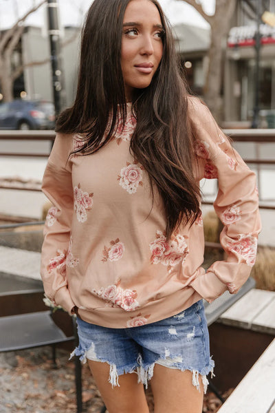 Ampersand Ave. Peachy Floral Side Slit Pullover