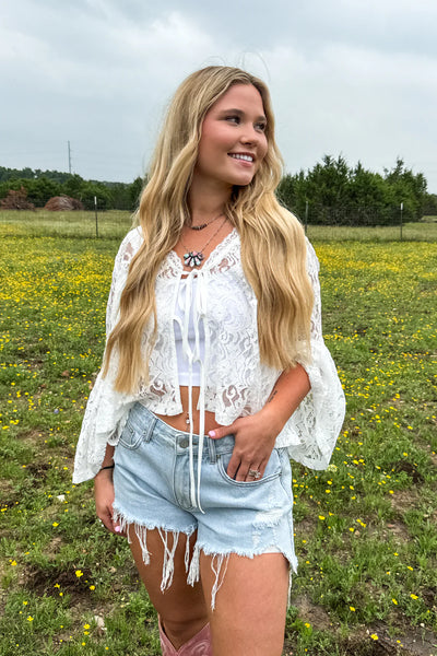 Preorder Blakeley Lace Tie Bell Sleeve Top