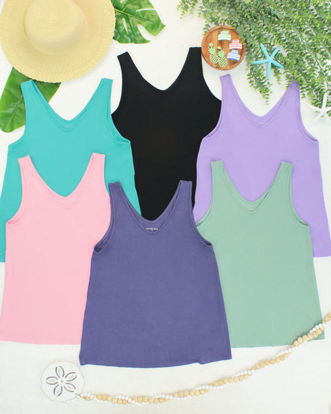 MM VNeck Front/Back Tanks (6 colors-Lavender, Black, Slate, Pink, Sage, Teal)