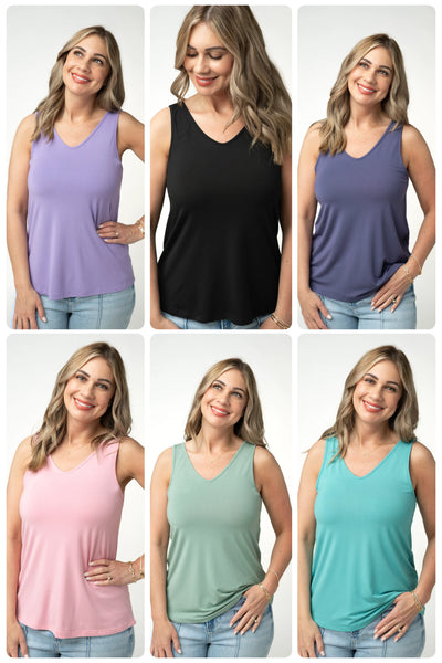 MM VNeck Front/Back Tanks (6 colors-Lavender, Black, Slate, Pink, Sage, Teal)