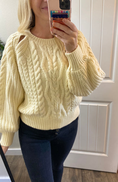 POL Cream Cutout Shoulder Sweater