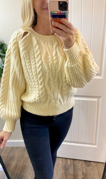 POL Cream Cutout Shoulder Sweater