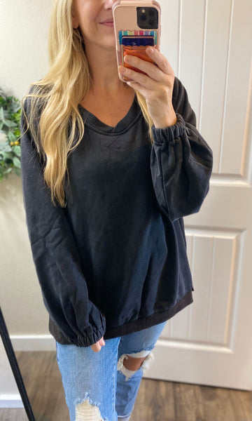 POL Oversized Back Cross Strap Detail Balloon Sleeve Sweatshirt