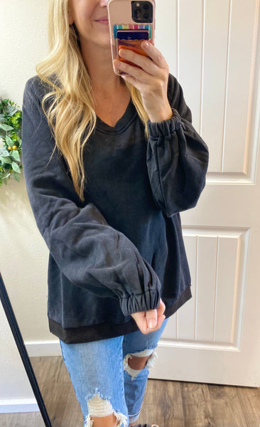 POL Oversized Back Cross Strap Detail Balloon Sleeve Sweatshirt