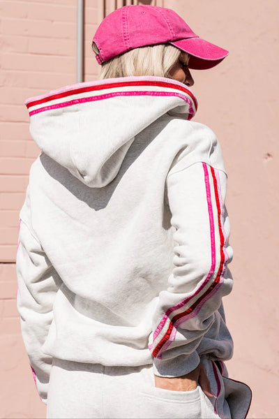 Luxe Pink Track Stripe Cozy Full Zip Hoodie