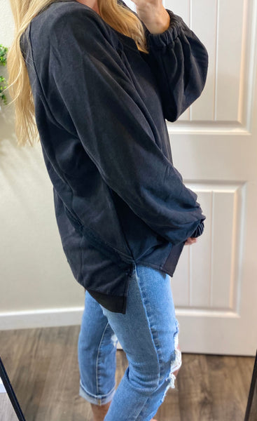 POL Oversized Back Cross Strap Detail Balloon Sleeve Sweatshirt