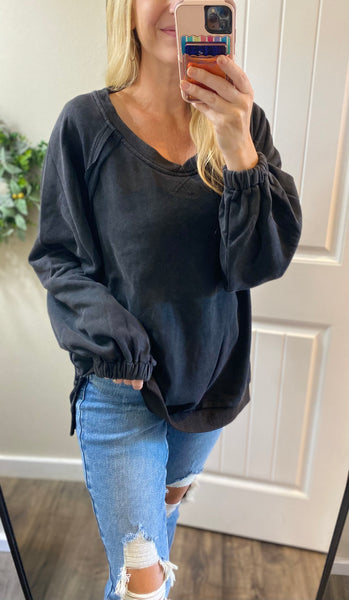 POL Oversized Back Cross Strap Detail Balloon Sleeve Sweatshirt