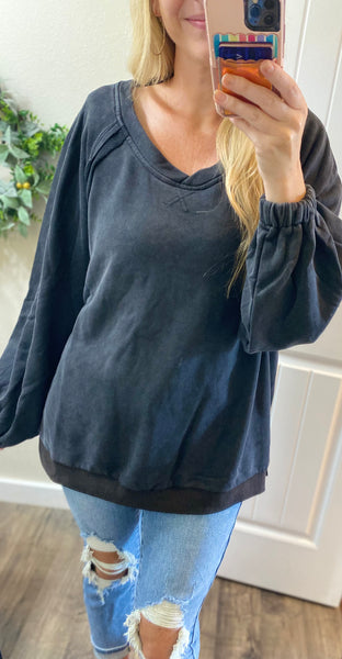 POL Oversized Back Cross Strap Detail Balloon Sleeve Sweatshirt