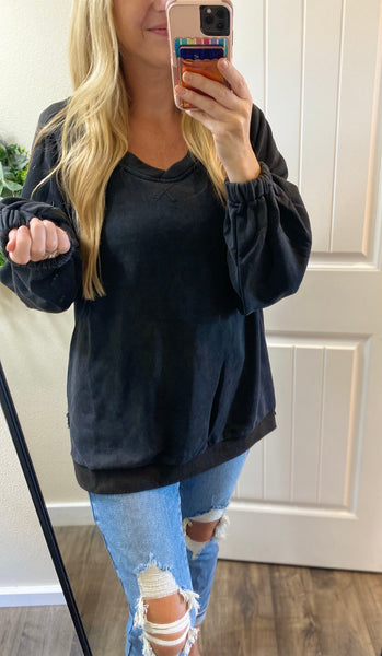 POL Oversized Back Cross Strap Detail Balloon Sleeve Sweatshirt