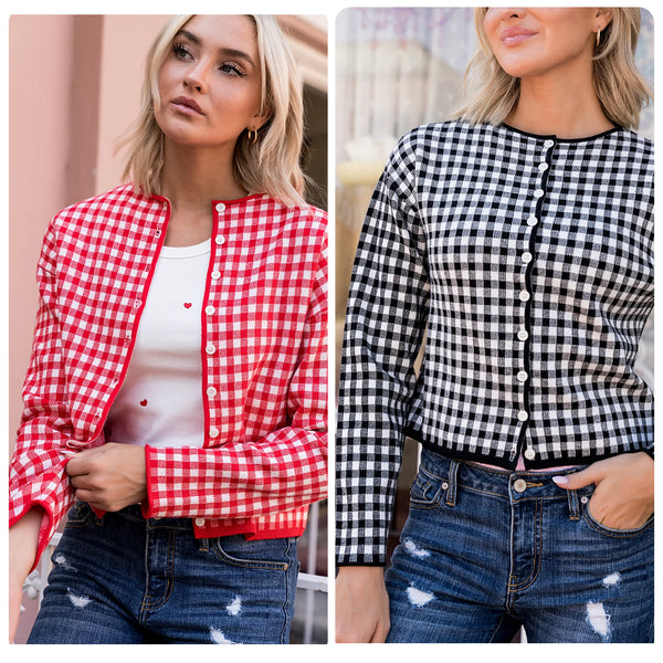Ampersand Ave. Black Or Red Gingham Cardigans