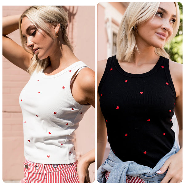 Ampersand Ave. Ribbed Hearts Tanks (White or Black)