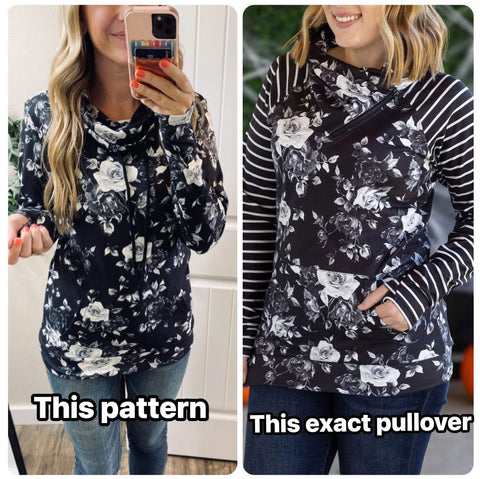 MM Black Floral Zip Cowl Pullover