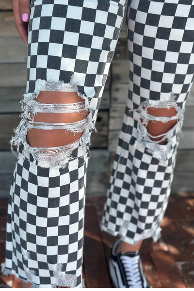 SK Checkered or Leopard Distress Denim