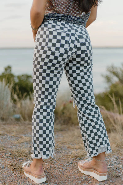 SK Checkered or Leopard Distress Denim
