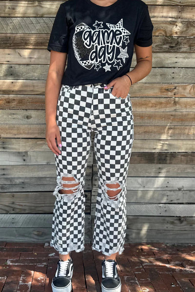 SK Checkered or Leopard Distress Denim