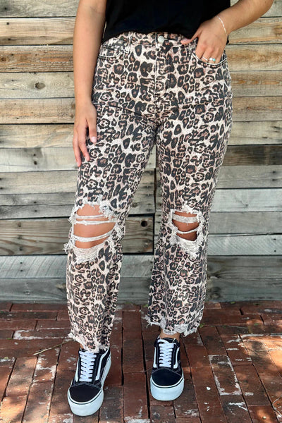 SK Checkered or Leopard Distress Denim