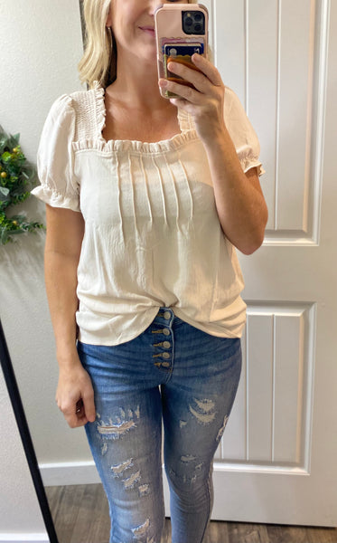 Beige Square Neck Blouse