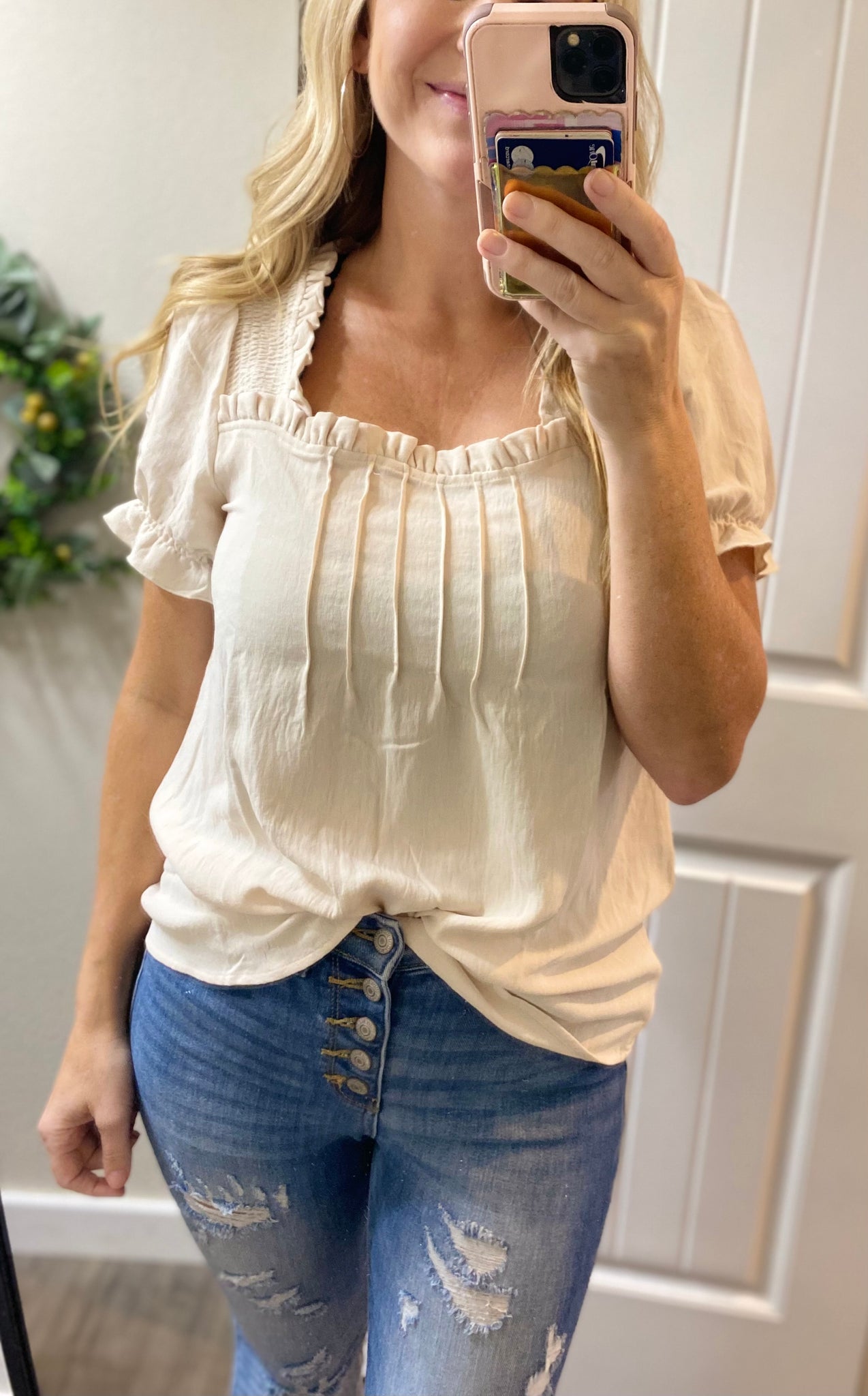 Beige Square Neck Blouse