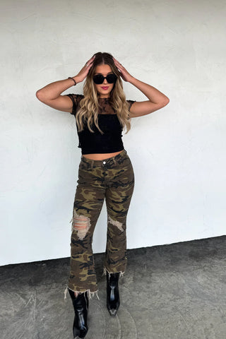 Blakeley Camo Distressed Crop Denim