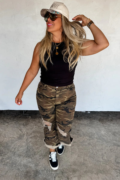 Blakeley Camo Distressed Crop Denim
