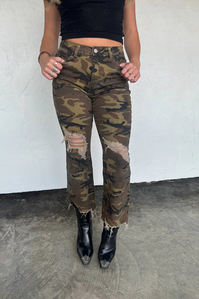 Blakeley Camo Distressed Crop Denim