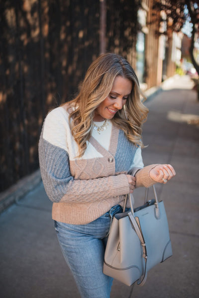 MM Colorblock Button Cardigan