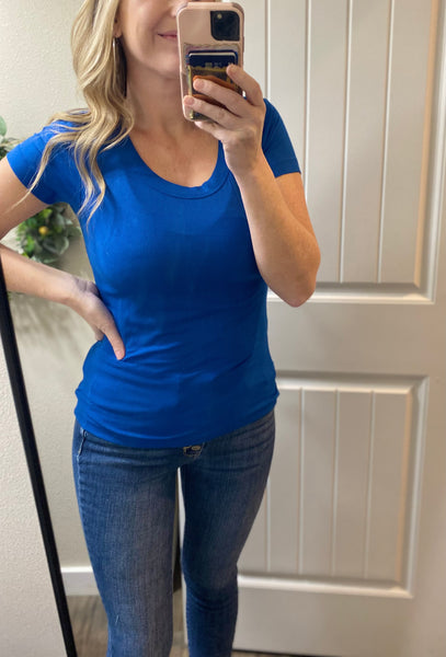 Ribbed Short Sleeve Tops