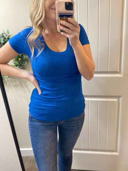 Ribbed Short Sleeve Tops