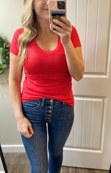 Ribbed Short Sleeve Tops