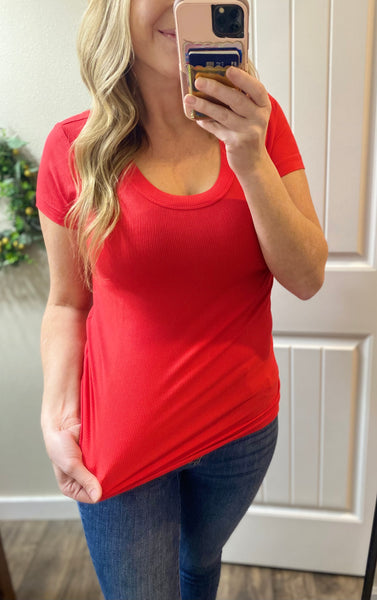 Ribbed Short Sleeve Tops