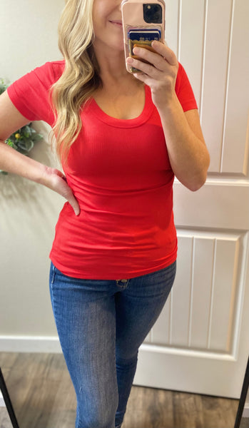 Ribbed Short Sleeve Tops
