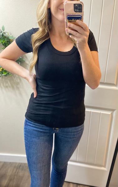 Ribbed Short Sleeve Tops