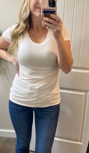 Ribbed Short Sleeve Tops