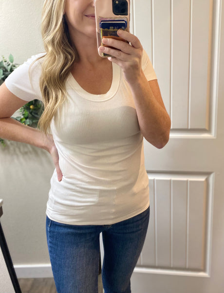 Ribbed Short Sleeve Tops
