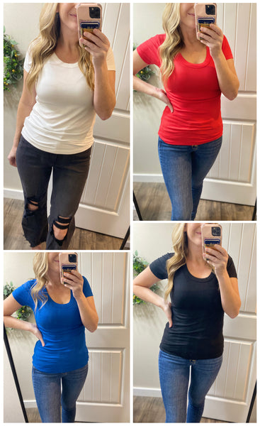 Ribbed Short Sleeve Tops