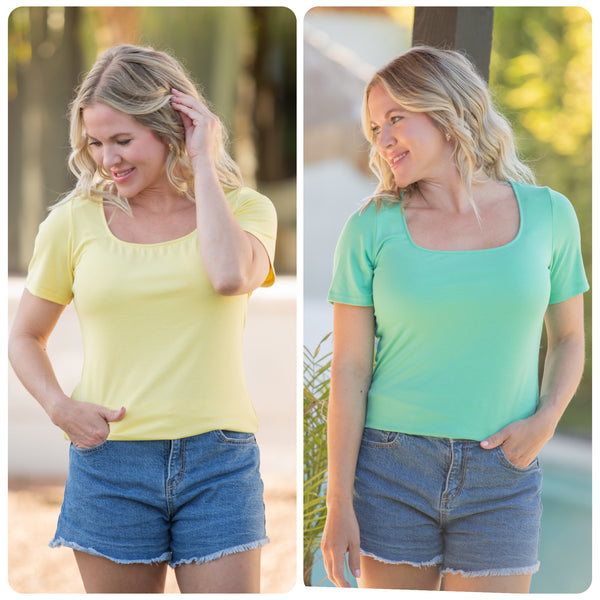 MM Square Neckline Short Sleeve Top