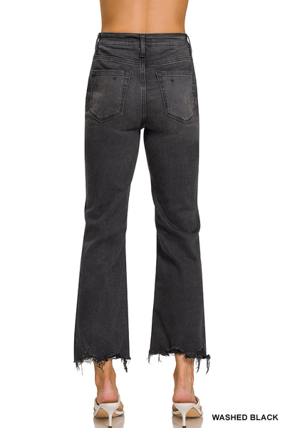 Black Washed Distressed Crop Denim
