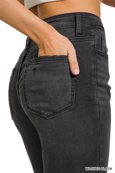 Black Washed Distressed Crop Denim