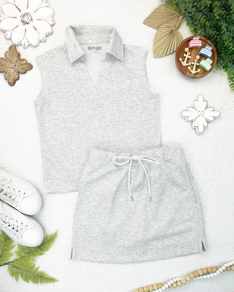 MM Luxe Collar Tank/Skort Set- Heather Grey