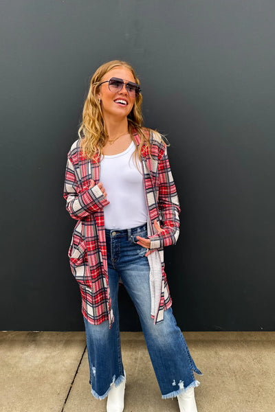 Blakeley Christmas Plaid Thumbhole Waffle Cardigan