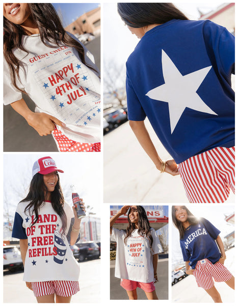 Preorder Ampersand Ave. Oversized Boyfriend Tees (Check Please, America, Free Refills)