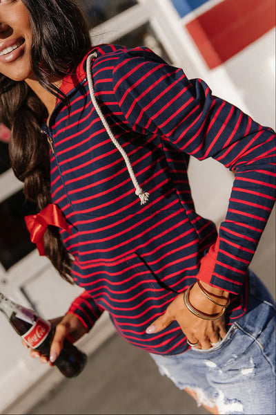 Preorder Ampersand Ave. Red/Navy Stripe 1/4 Zip Hoodie