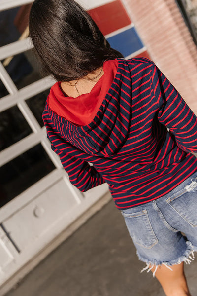 Preorder Ampersand Ave. Red/Navy Stripe 1/4 Zip Hoodie