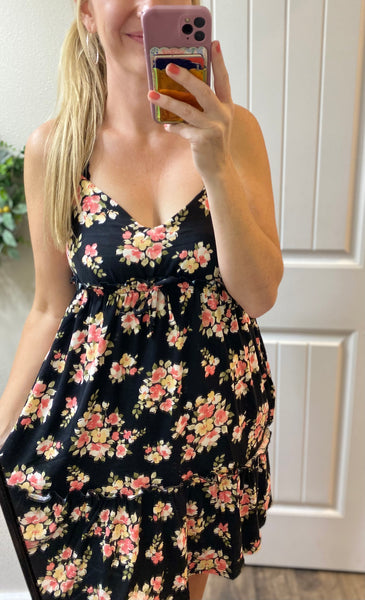 Black Floral Frill Dress