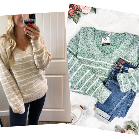 Green MM Cozy Stripe Sweater