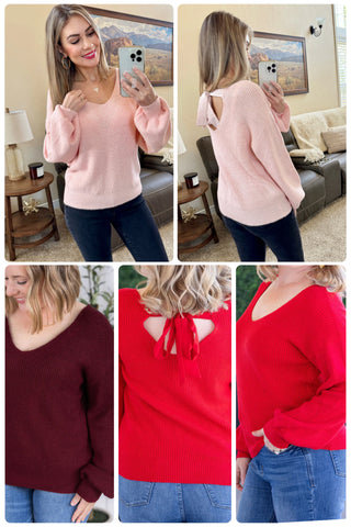 MM Red or Burgundy Bow Back Sweater
