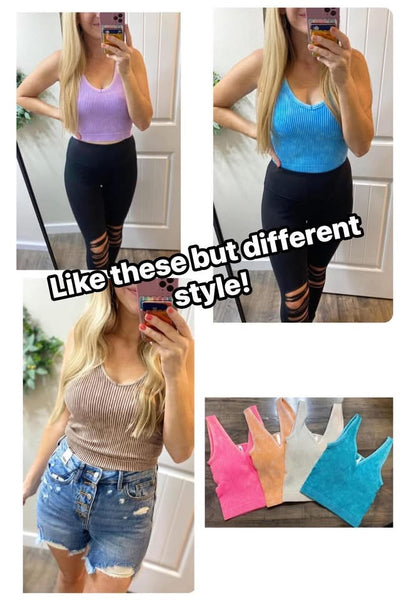 Washed Ribbed Seamless Cropped Tank with Bra Pads